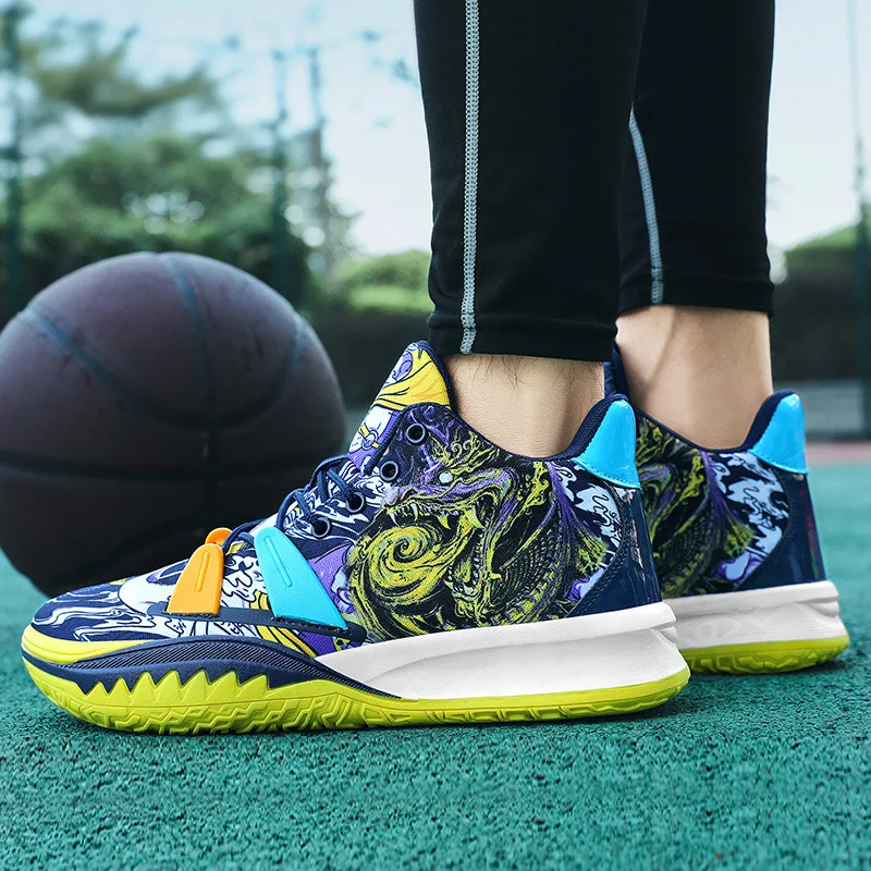 Mix Color Mid Cut Basketball Sneakers Size 36-45 Dragon Totem Pattern Training Gym Athletic Basketball Sneakers