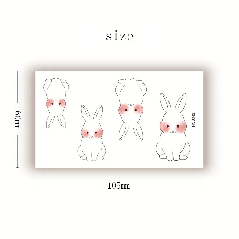 Temporary Tattoo Sticker Cartoon Cute Shy Bunny Animal Chinese Japanese Text Waterproof Art  Fake Tattoos Flash Tatoos Men Women