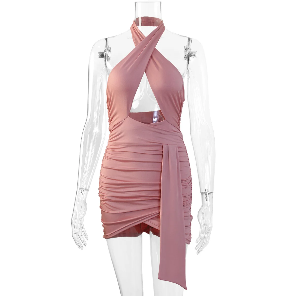 

2025 Chic Style Holiday Dress for Women Sexy Solid Backless Korean Designer Ruched Skirt Summer