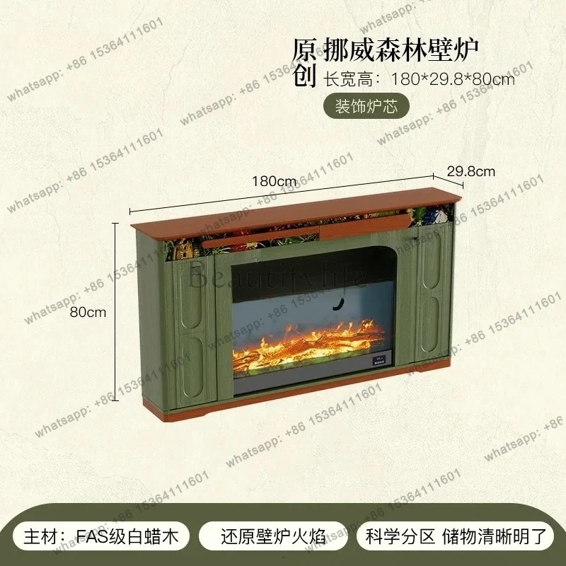 FG10French Retro Solid Wood Fireplace Cabinet for Home Living Room American Style Electronic Simulated Flame Fireplace Decoratio