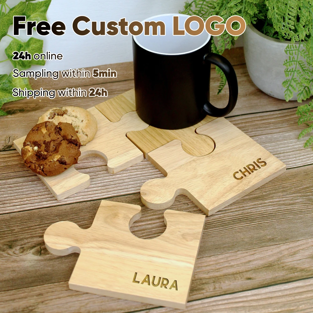 

1 Free Custom Personalised Solid Wood Creative Jigsaw Puzzle Coaster Wood Home Coaster Heat Desktop Decoration Birthday Gift