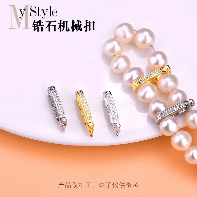 S925 silver button DIY accessories pendant buckle micro inlaid zircon CLASP BRACELET head clasp buckle accessories Mechanical bu