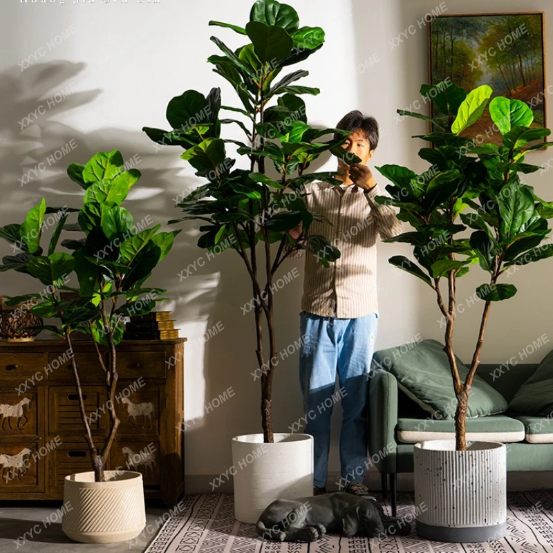 High-End Large Simulation Ficus Lyrata Green Plant Fake Trees Floor Bonsai Indoor Living Room Landscaping Decoration Decoration