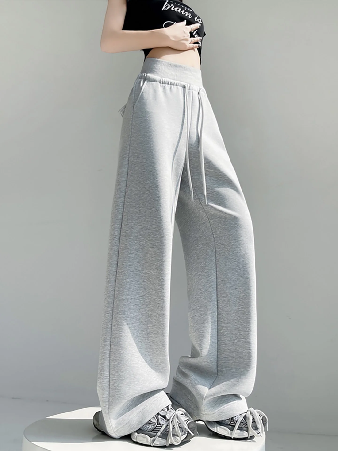 

Американские женские брюки-джоггеры Slim Wide Leg с высокой талией, прямые, повседневные, спортивные, для йоги, с завязками, маленький размер