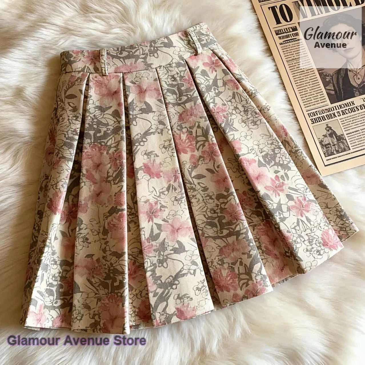 French retro gentle wind broken flowers pleated skirt women's summer new high waist slim cover meat design sense of long skirt.