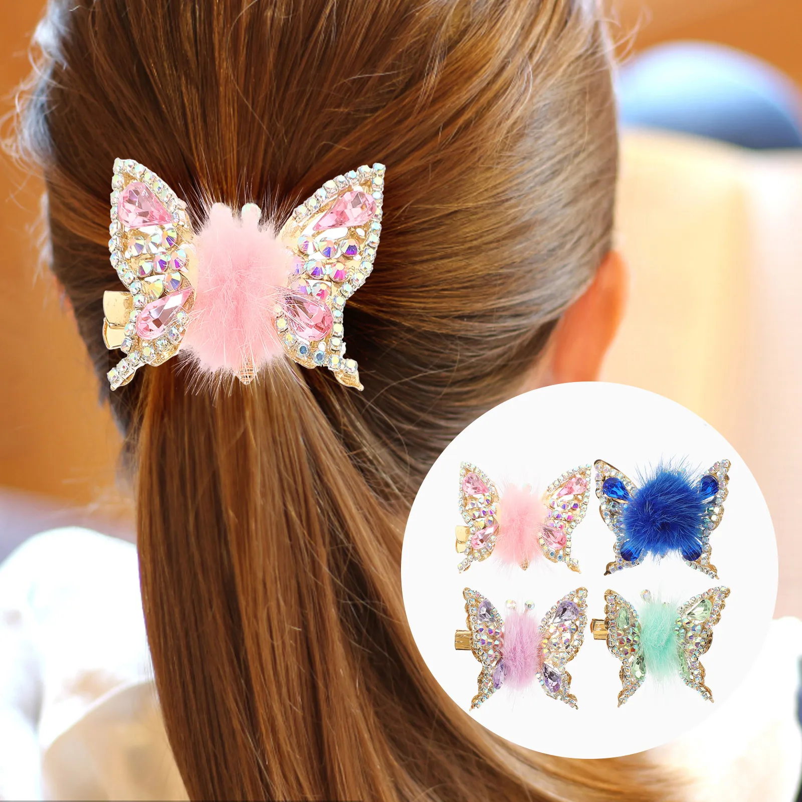 

4 Pcs Butterfly Hairpin Clip Rhinestone Cute Clips Barrette Accessories for