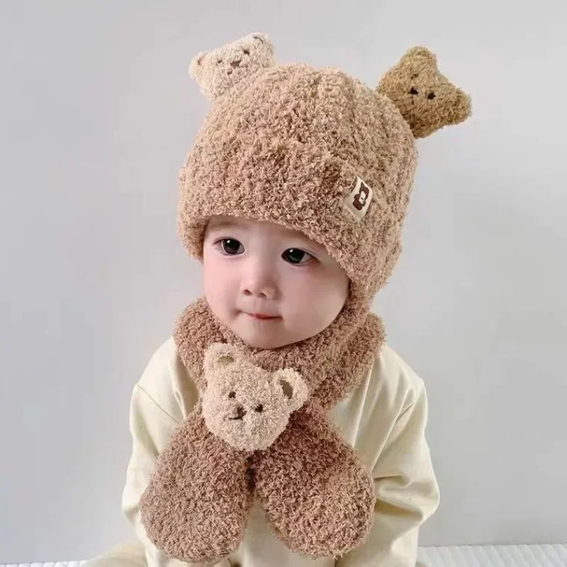 

2 Piece Winter Set for Kids Cozy Bear Design Hat and Scarf with Ear Flaps Soft Windproof Material Perfect Toddler Gift