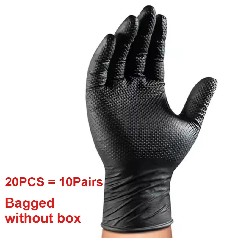 2-100 STKS 8mil Heavy Duty Industriële Zwarte Nitril Handschoenen, Verhoogde Diamanttextuur, Latexvrij voor Monteur Veiligheid & Werkhandschoenen
