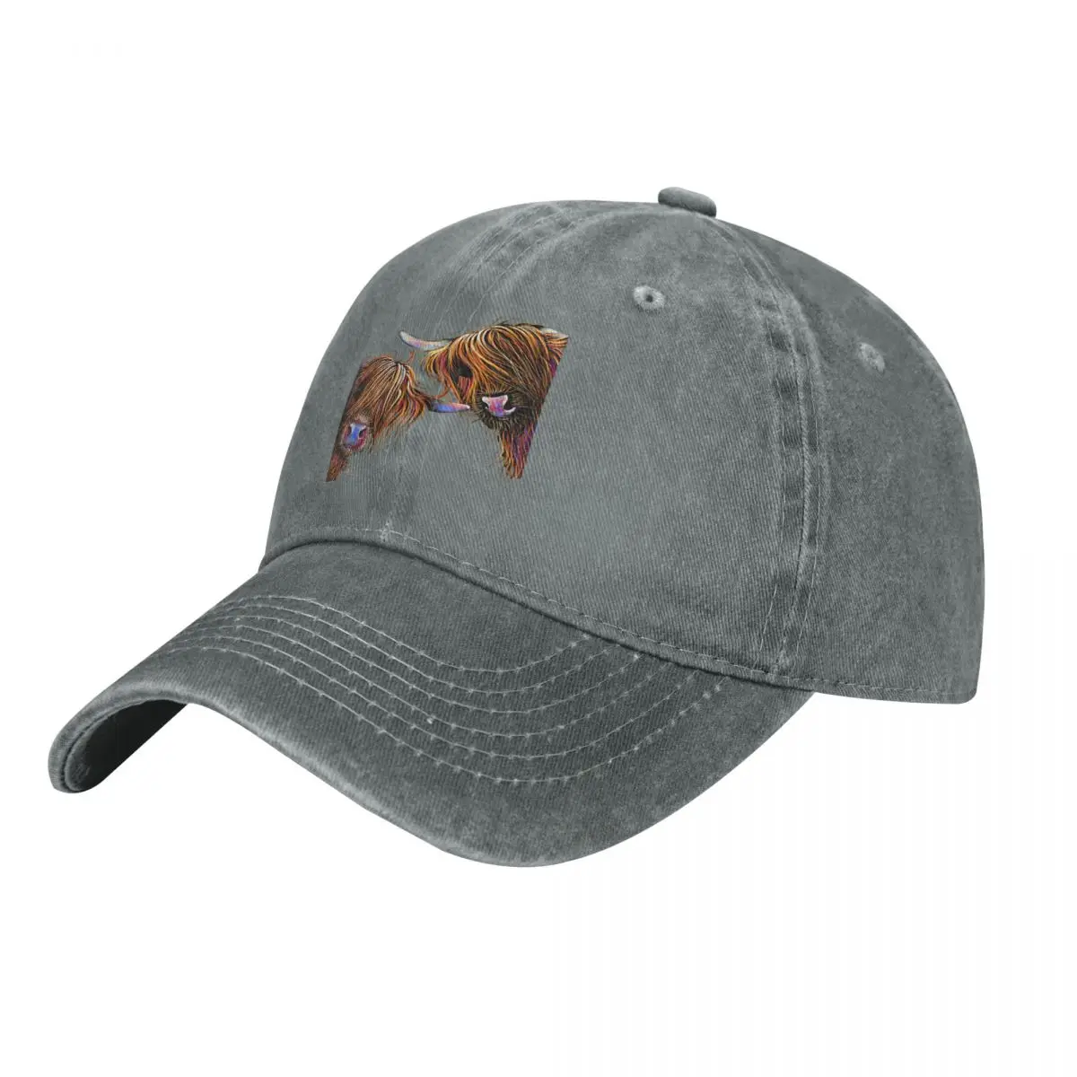 HiGHLaND CoW PRiNT SCoTTiSH ' SuGaR LuMP & NooDLeS oN GReY ' BY SHiRLeY MacARTHuR Cap Cowboy Hat Anime hat Man hat Women's