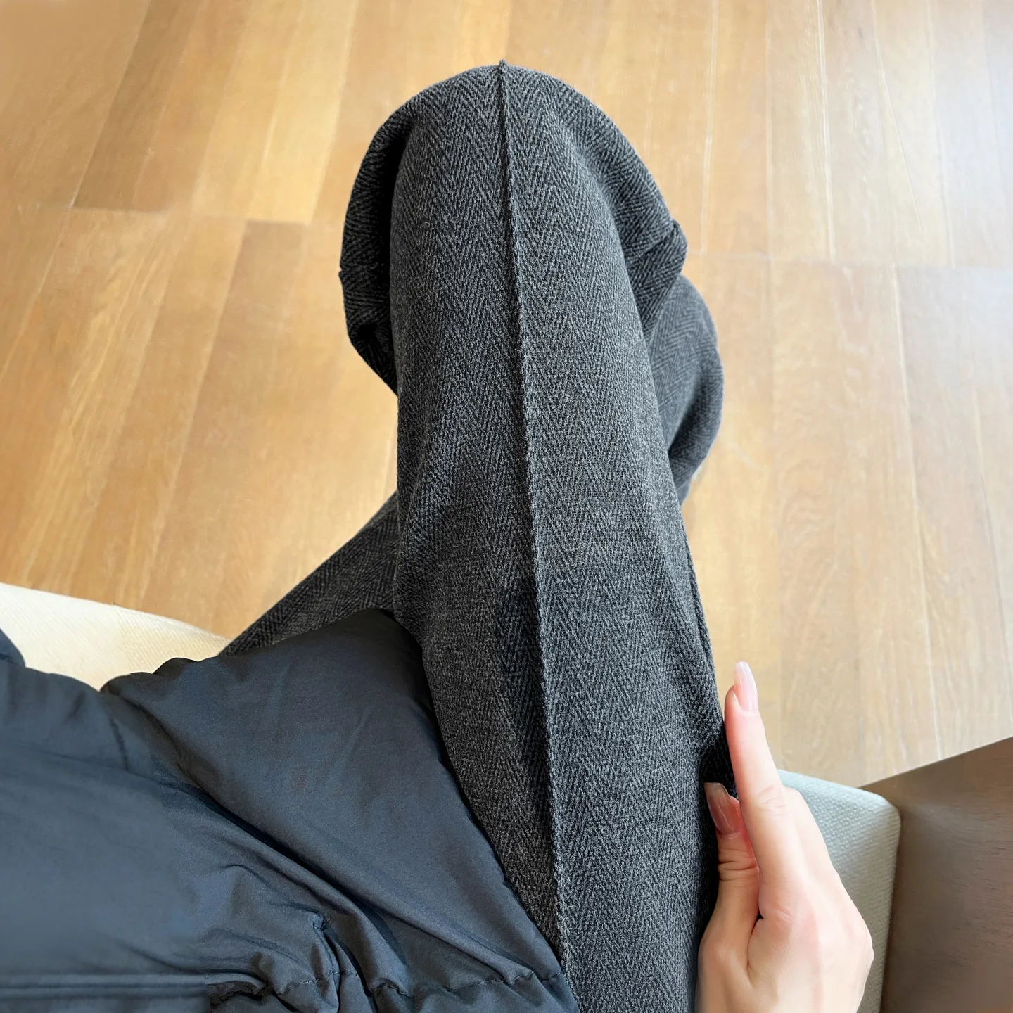 wide-leg pants women's autumn and winter 2025 high-waisted casual drape narrow version plush straight-leg pants herringbone
