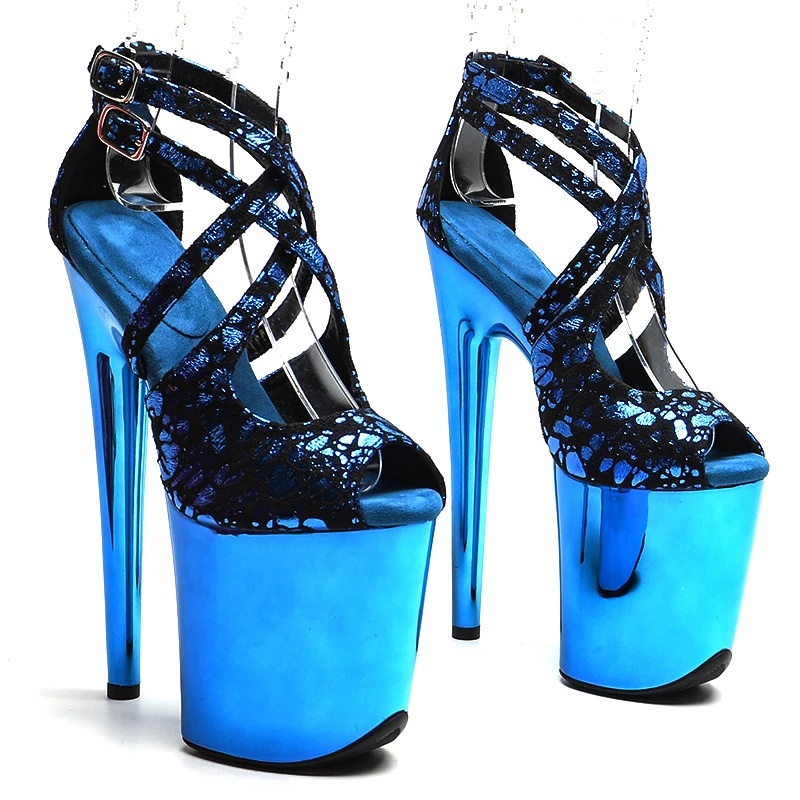 Leecabe 20cm/8inches Suede upper electroplate Platform high heel sandals sexy model shoes pole dance shoes