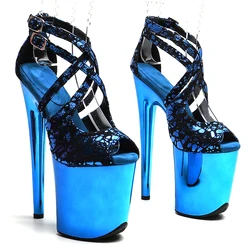 Leecabe 20cm/8inches Suede  upper electroplate Platform high heel sandals  sexy model shoes pole dance shoes