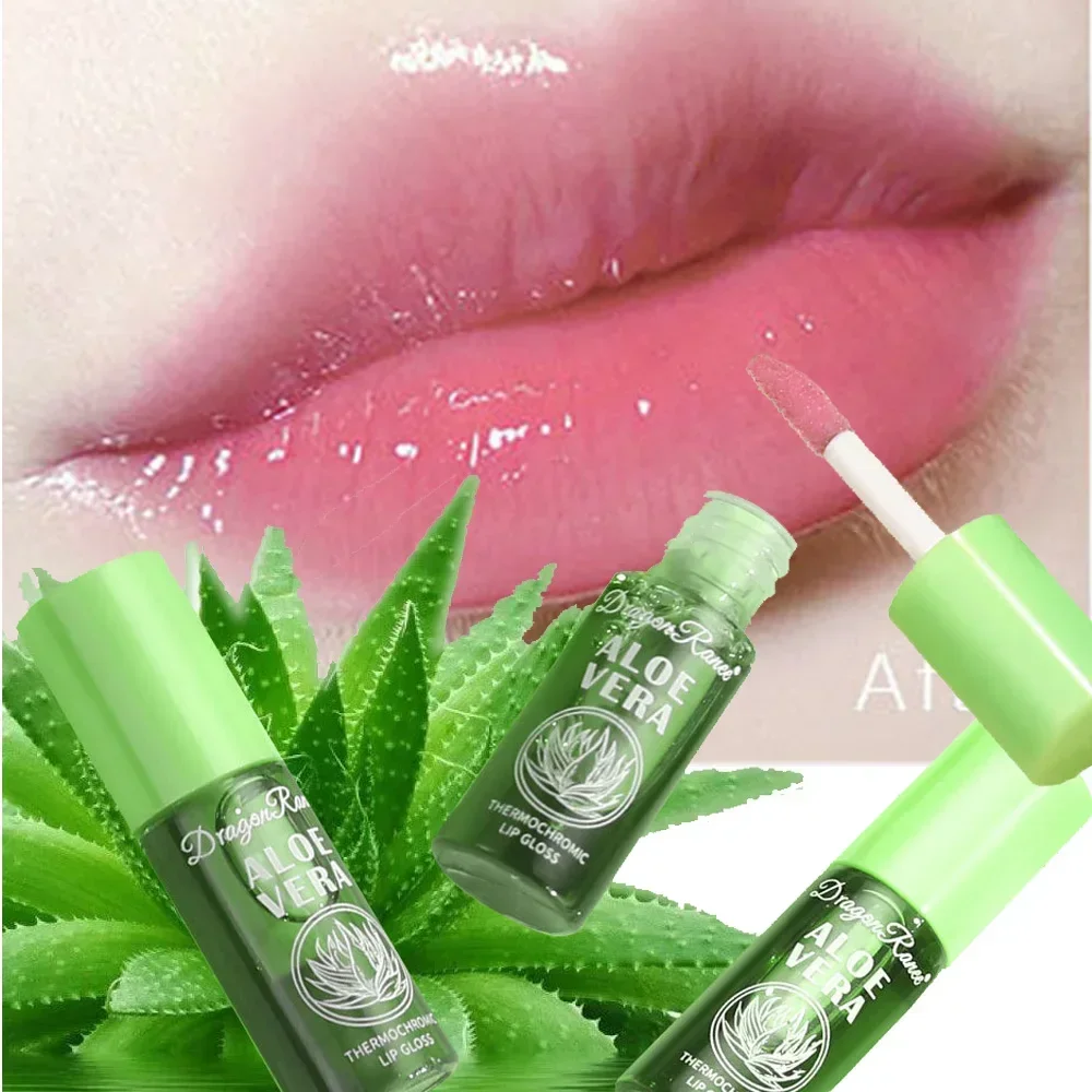 Heallor Aloë Vera Kleur Veranderende Lip Olie Hydraterende Natuurlijke Aloë Lipgloss Cherry Roze Temperatuurverandering Lippenbalsem Voedzaam