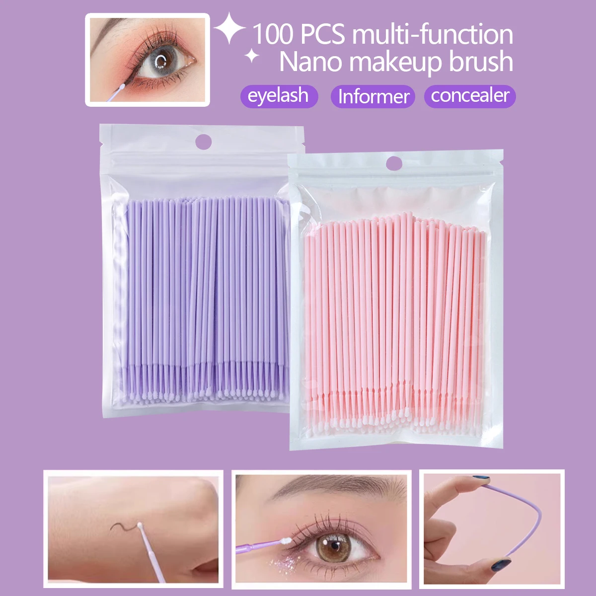 New nano cotton swab eyelash cleaner Cotton swab cleaner Eyeliner cotton swab cleaner brush multi-functional beauty tool