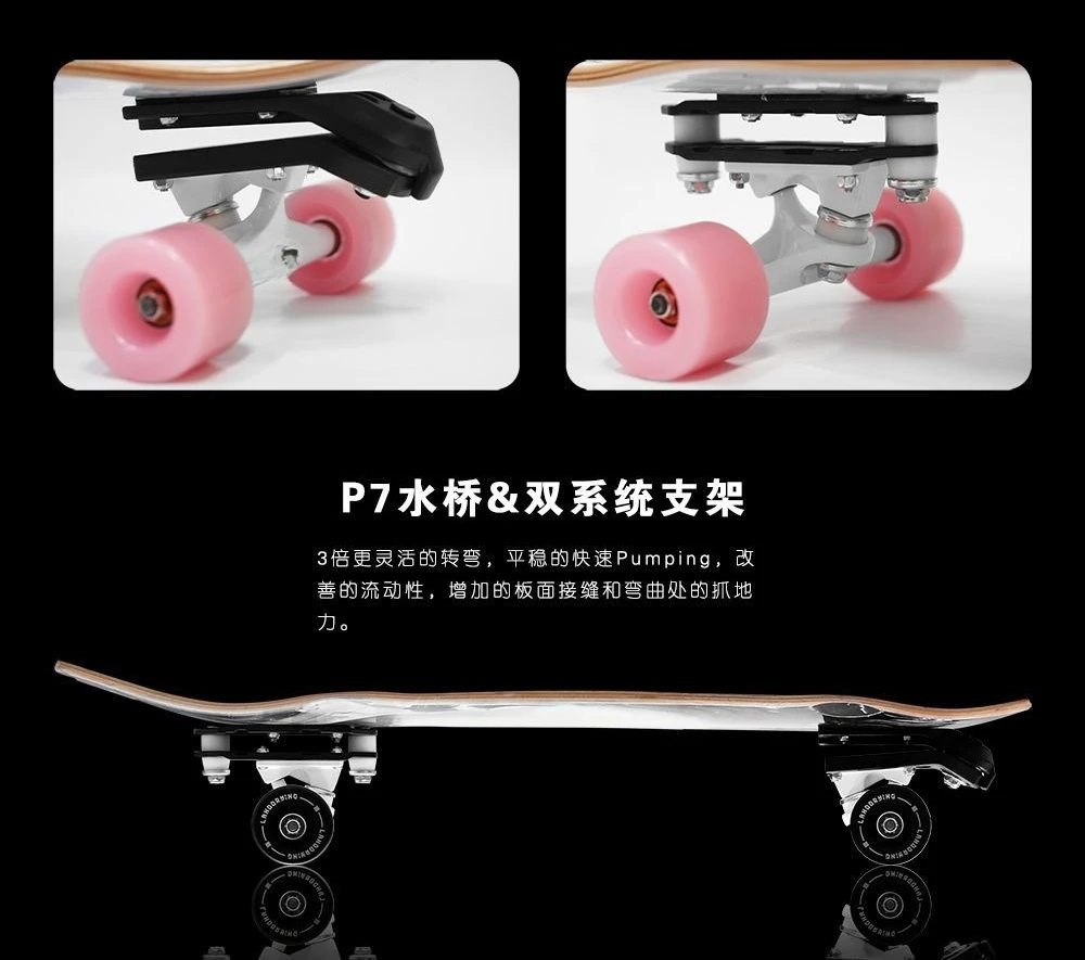 Land surfboard, dual system shallow foot socket, professional road surfboard