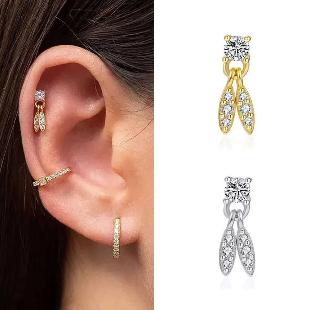 Tragus Helix Lobe Piercing en la oreja pendiente con pasador hoja de circón pendiente de gota mujeres cartílago tabique Piercing en la oreja joyería de moda regalo