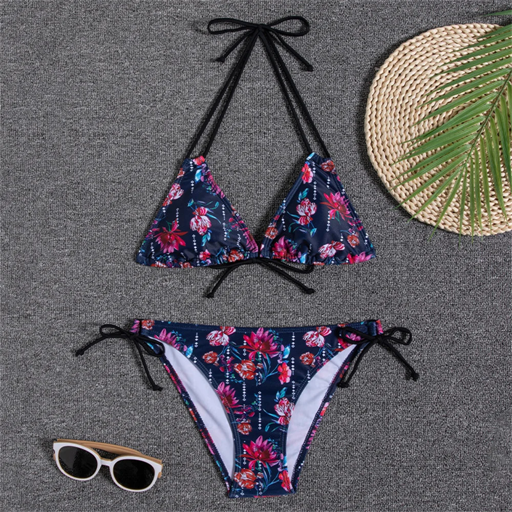 Sexy String Extrem bikini Set costume da bagno con stampa tropicale Backless Push Up costumi da bagno donna due pezzi abiti da spiaggia costume da bagno Biquini