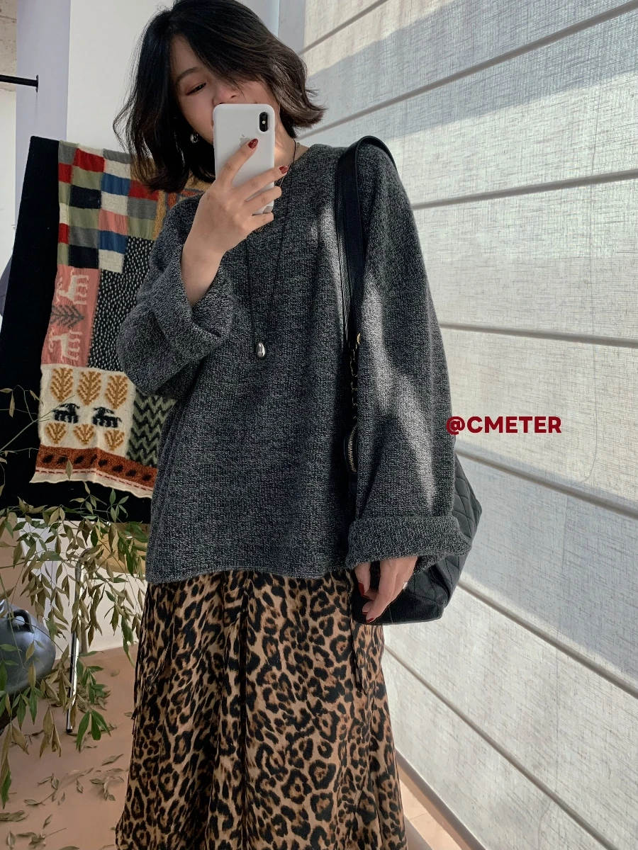 

Женский круглый свитер из полной шерсти большого размера, осень-зима, свободный крой, удобный трикотаж, повседневный длинный све