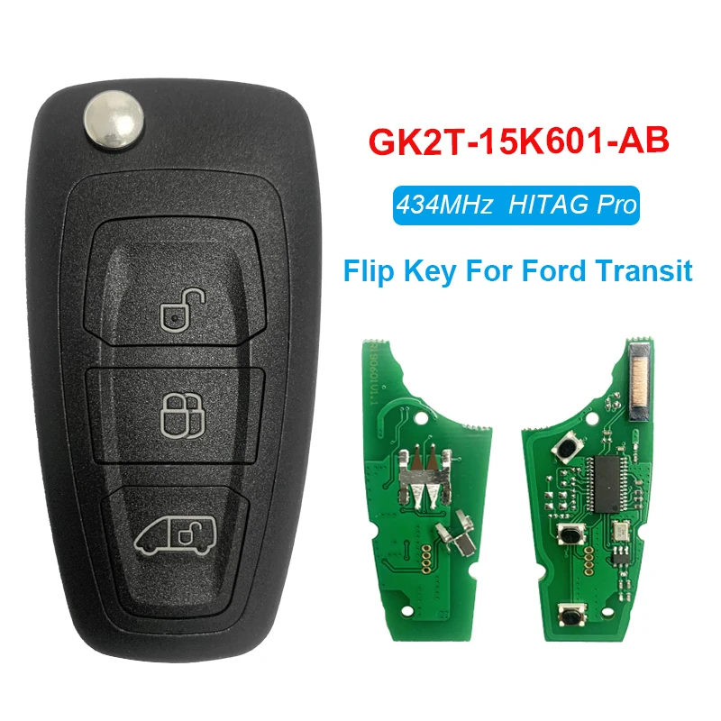 

CN018097 3 Button 49 Chip Folding Flip Key for Ford Transit HITAG Pro Chip 433Mhz FCCID GK2T-15K601-AB Aftermarket Auto Key