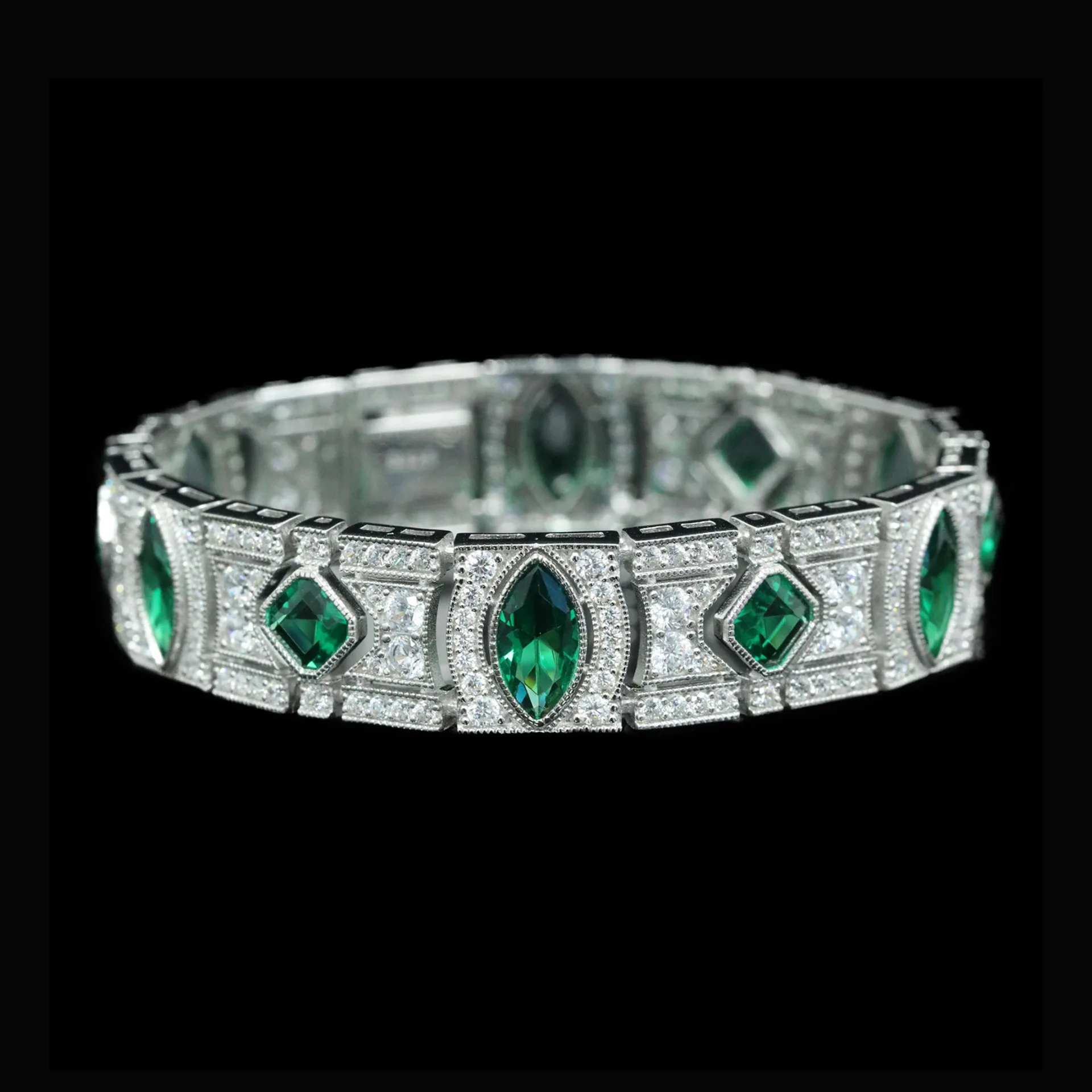 

New S925 Silver Bracelet with High Carbon Diamond, Wood, and Green, Unique Retro Versatile Jewelry for Girls, Wedding Jewelry