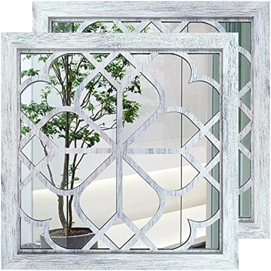 

2 квадратных настенных зеркала в деревенском стиле, великолепные акцентные зеркала для прихожей, ванной комнаты, спальни, гостиной