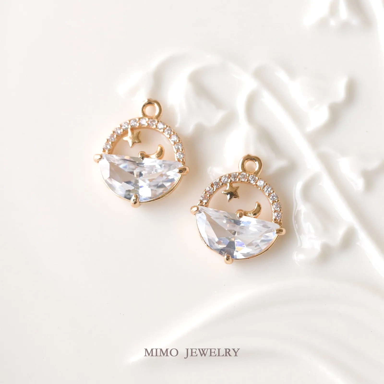 Sea Star Moon Half Circle Zircon Round Charms Pendant Supplies DIY Hand Brass Gold Plated Accessories 13.4x15.7mm view 2