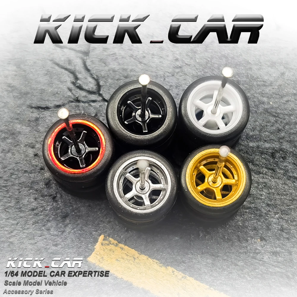 1/64 Wheels with Fixed Rubber Tires Five Spoke 2 for Toy Model Diecast Cars Refiting Parts for Hotwheels (5 sets for 5 Cars)