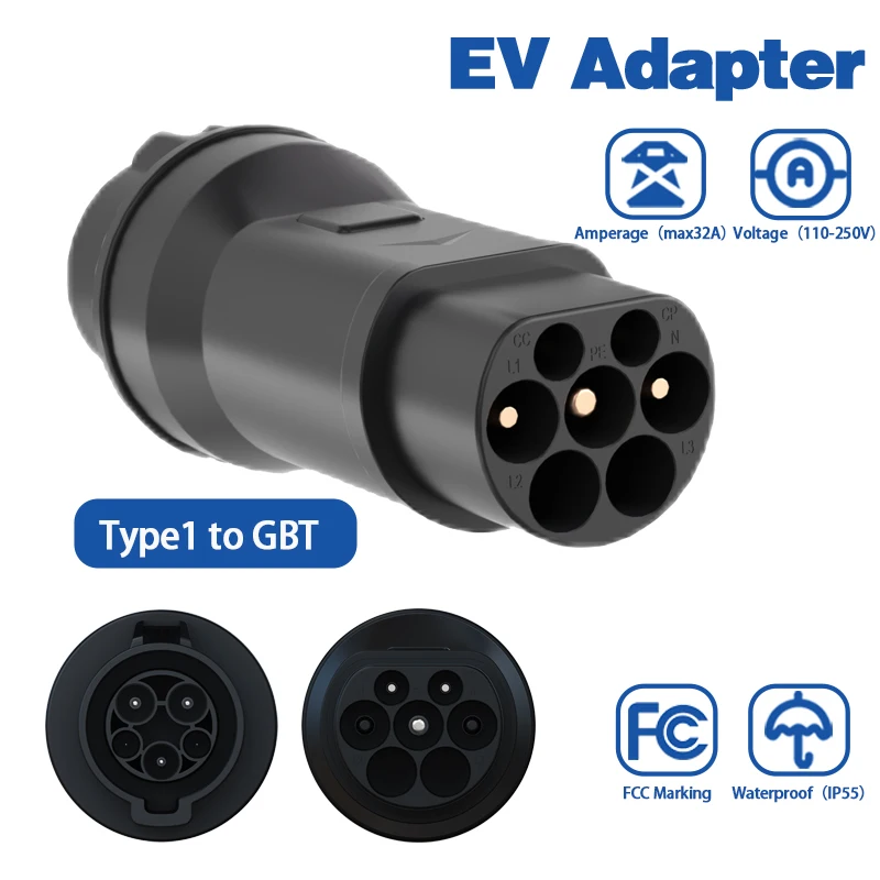

Адаптер зарядного устройства для электромобилей Type1 к GB/T, портативный преобразователь зарядки переменного тока 16A 32A J1772, разъем для зарядки электромобиля