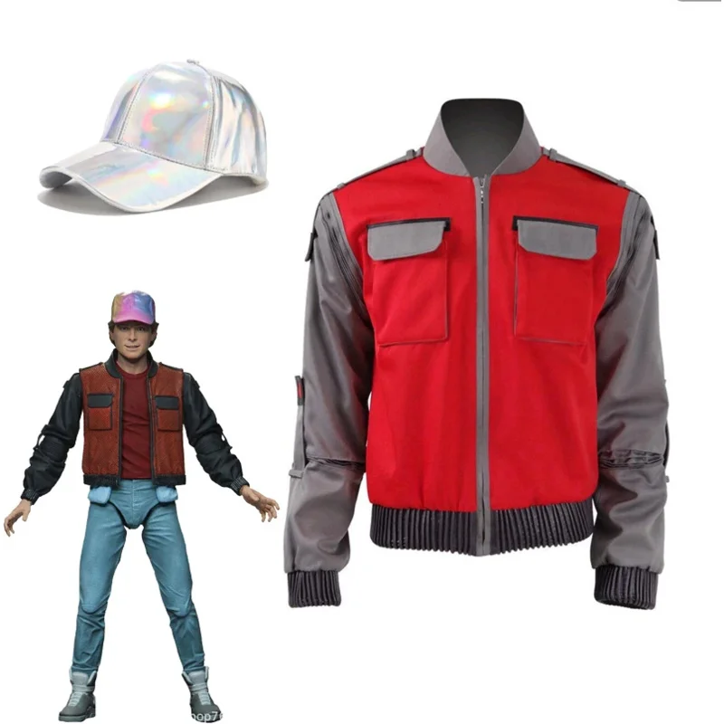 

Movie Back To The Future Cosplay Jacket Jr Marlene Seamus Marty Costume Orange Coat Outwear Men Halloween Carnival Outfit