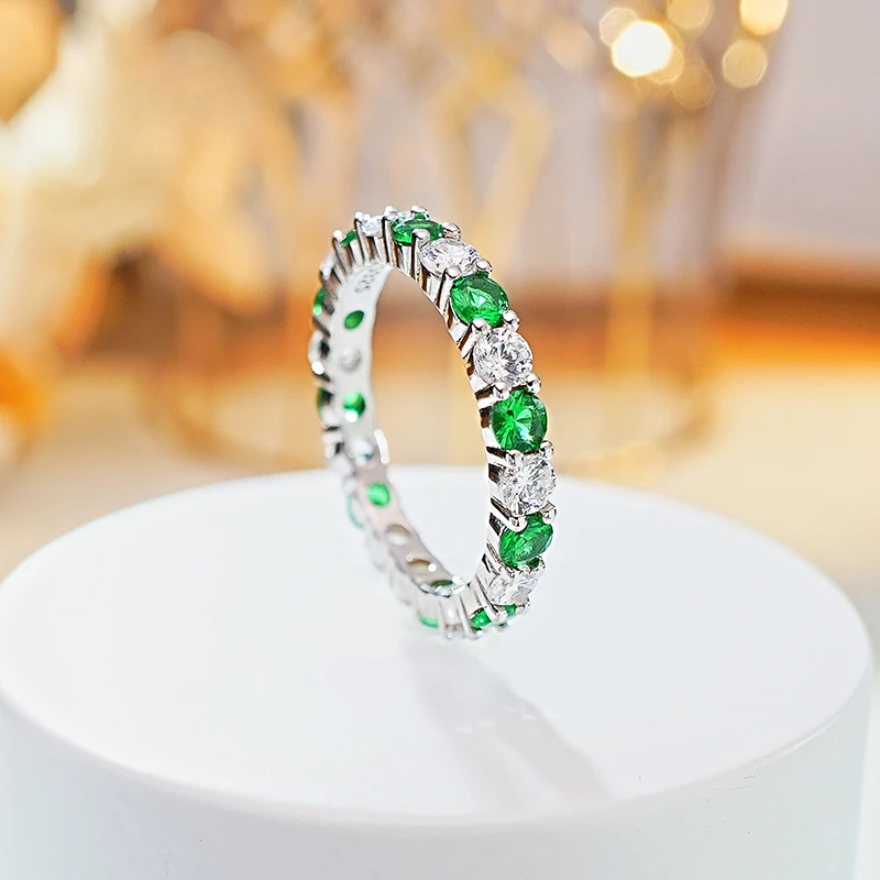 Light Luxury Instagram Grandmother Green 925 Silver Diamond Ring Set with High Carbon Diamond Versatile Index Finger Ring