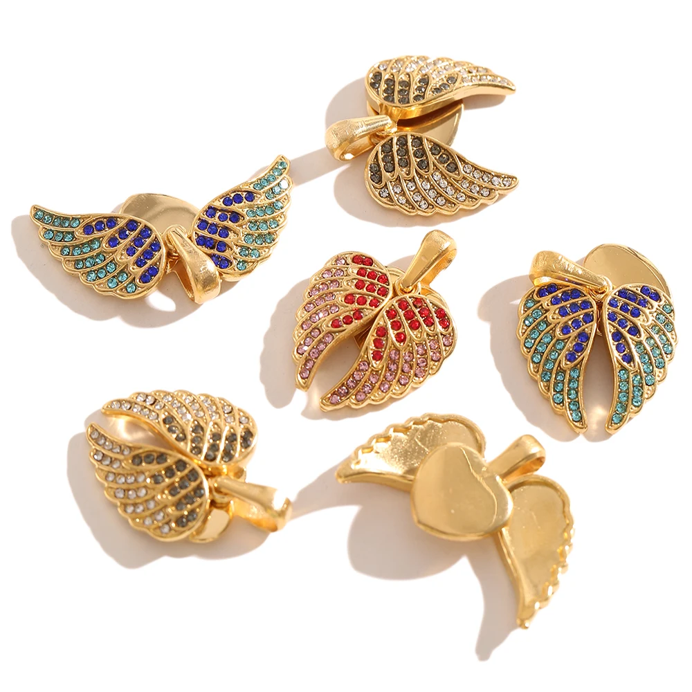 

1/2PCS 18K Gold Plated Colorful Zircon Wing Charms Micro Pave Wing Connectors for DIY Necklace Jewelry Making Wholesale Supplies