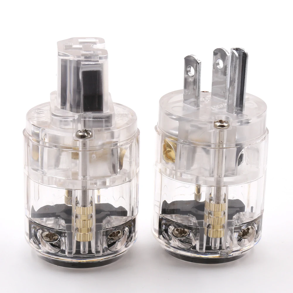 

Free Shipping Transparent Clear rhodium Plated Coppe Mains AC Power Cord Inlet Plug Connector for Hifi Audio cable