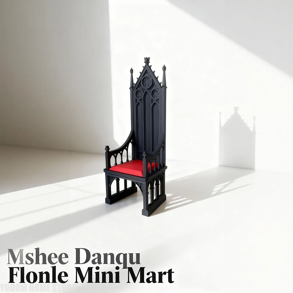 3d Printed Gothic Style Throne Skeleton Design Chair for Home Accessories Bjd Doll Decoration 1/18 1/12 - view 6