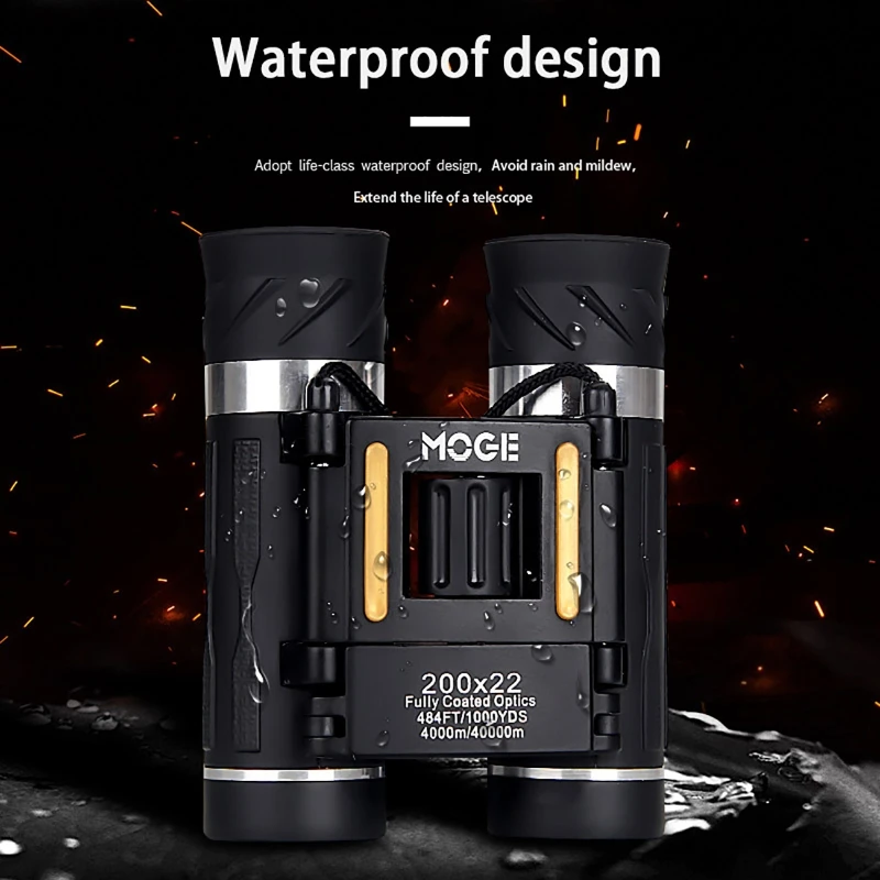 200x22 hd optics baixa visão noturna binóculos telescópio à prova dwaterproof água mini alta ampliação bak4 bolso zoom para a caça de acampamento