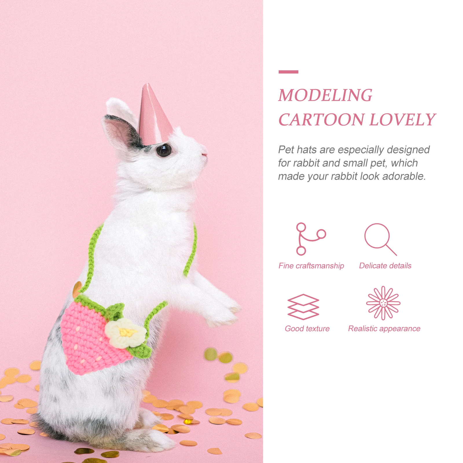 

1Set Pet Rabbit Accessories Adorable Rabbit Costume Supplies Soft Secure Fit Hat and Decorative Pouch for Bunny Lovers Gifts