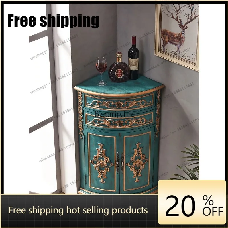 jj5 American carved retro old corner cabinet light luxury living room triangular locker