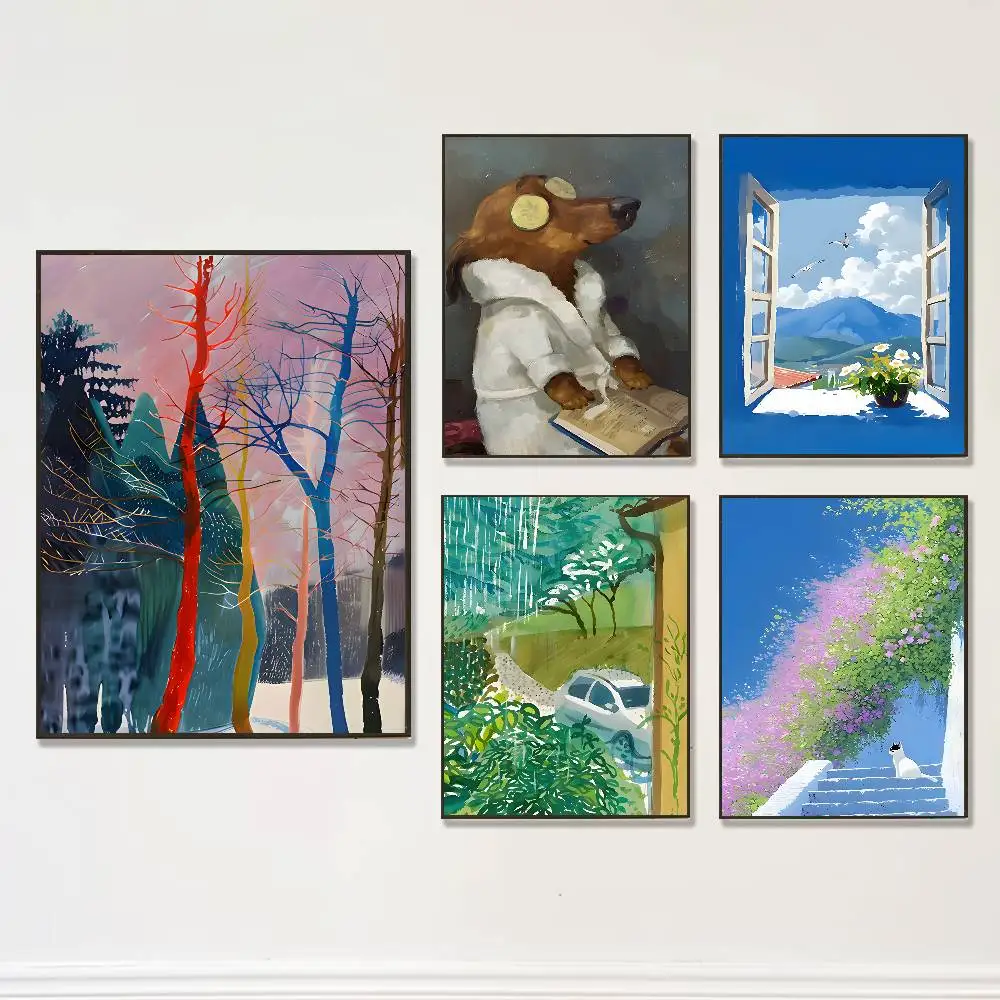 

Art Paintings Of D-David H-Hockney Poster Prints Wall Art Picture Painting Gift Living Room Restaurant Bar Large Dec Sticker