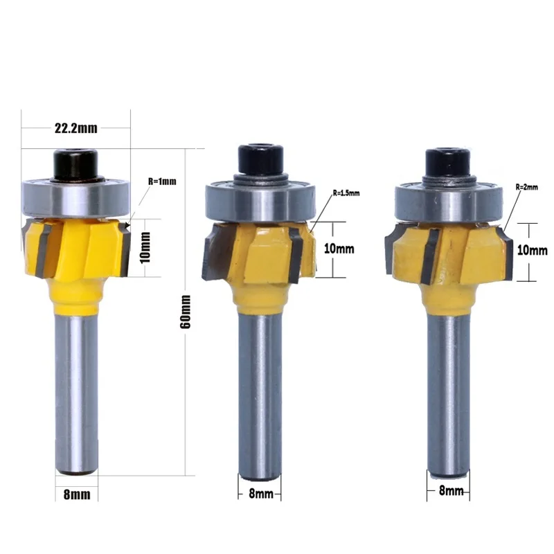 /R1 /R1.5 /R2 4 Teeth For Edge Trimmer Router Bit 8mm Shank For Woodworking Milling For Edge Banding Trimming Tool