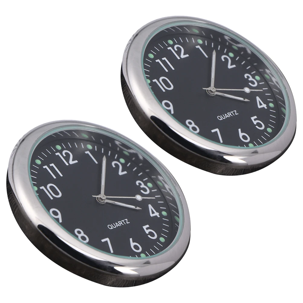 

2pcs Clock Dashboard Quartz Black Aluminum Adhesive Luminous Timepiece Vehicle Decor Interior Accessory