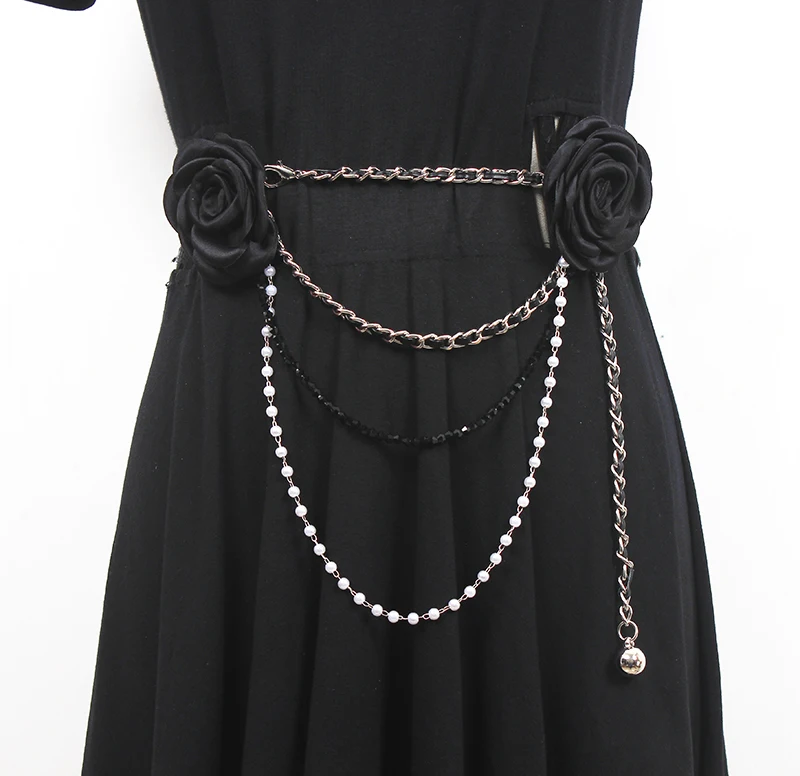 Gaun Wanita Cummerbunds Rantai Bunga Fashion Runway Wanita Korset Ikat Pinggang Dekorasi Sabuk Sempit R427