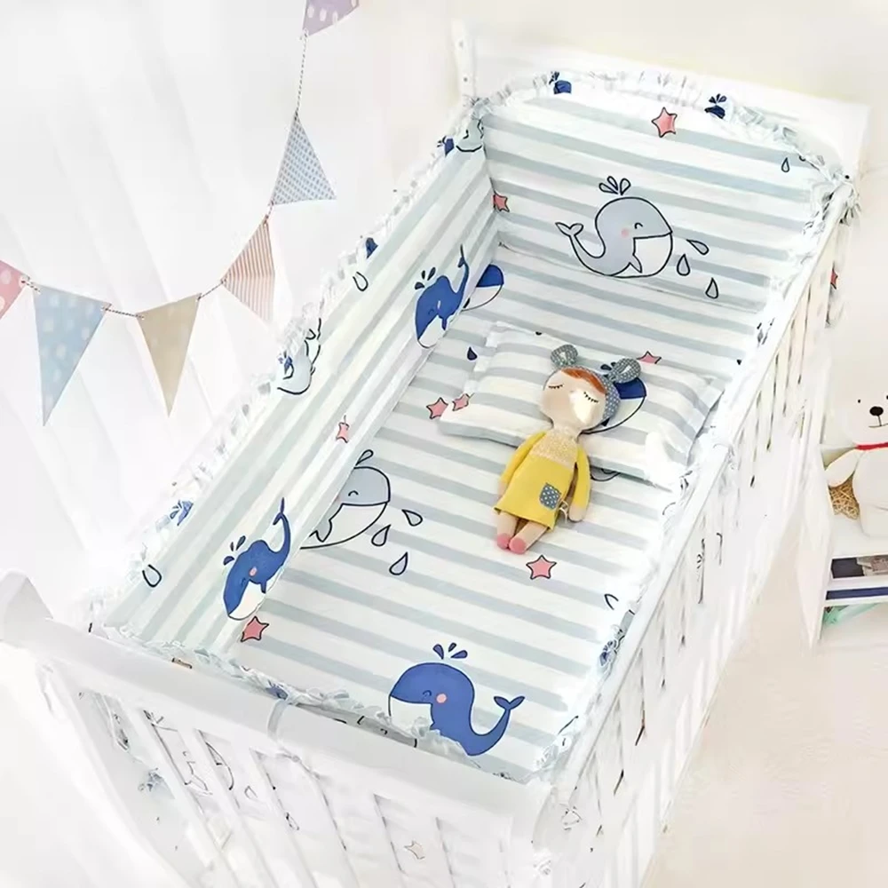 5Pcs Baby Cot Bedding Set Cotton Bedroom Decor Baby Girl Boy Crib Bed Linens Bed Bumper (4Bumpers+Sheet)