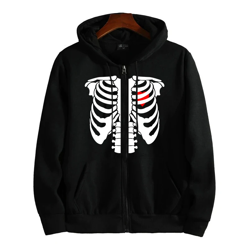 

Women's Y2K Skeleton Heart Print Zip-Up Hoodie Sporty Outdoor Fashion Casual Jacket Cozy Streetwear For All Season Athleisure