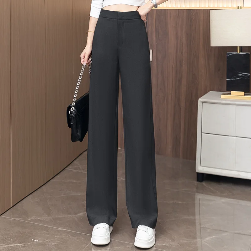 Pantaloni da abito drappeggiati a vita alta da donna Moda autunnale Nuovi pantaloni casual neri larghi e dritti