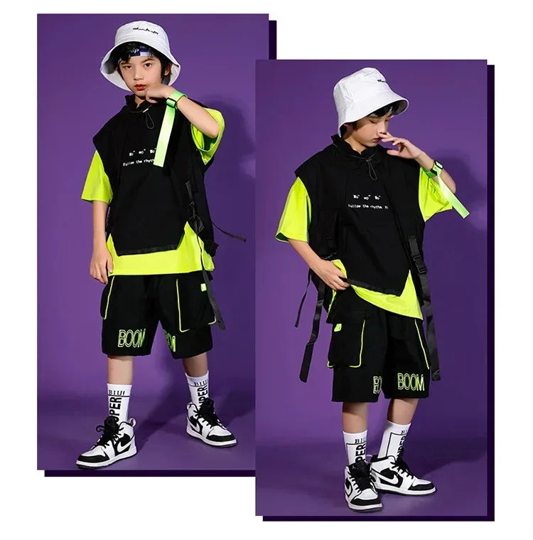 Kinder Hip-Hop-Weste-Set, trendiges Street-Dance-Outfit für Jungen und Mädchen, Jazz-Tanz-Trainings- und Auftrittskleidung – Detail 2