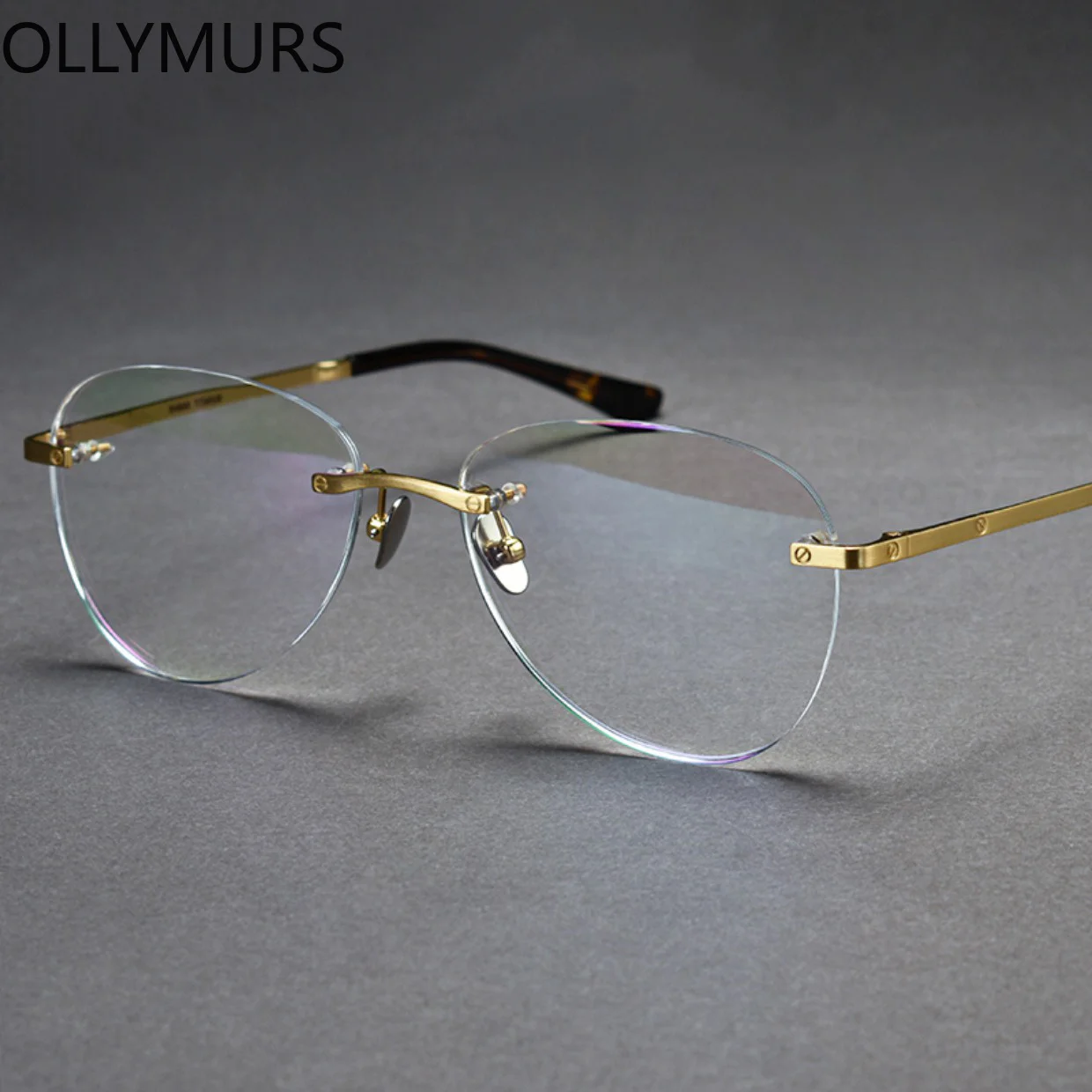 

Pilot Men Rimless Prescription Recipe Lenses Myopia Progressive Eyewear Anti-Reflection UV Glasses Pure Titanium Eyeglasses With
