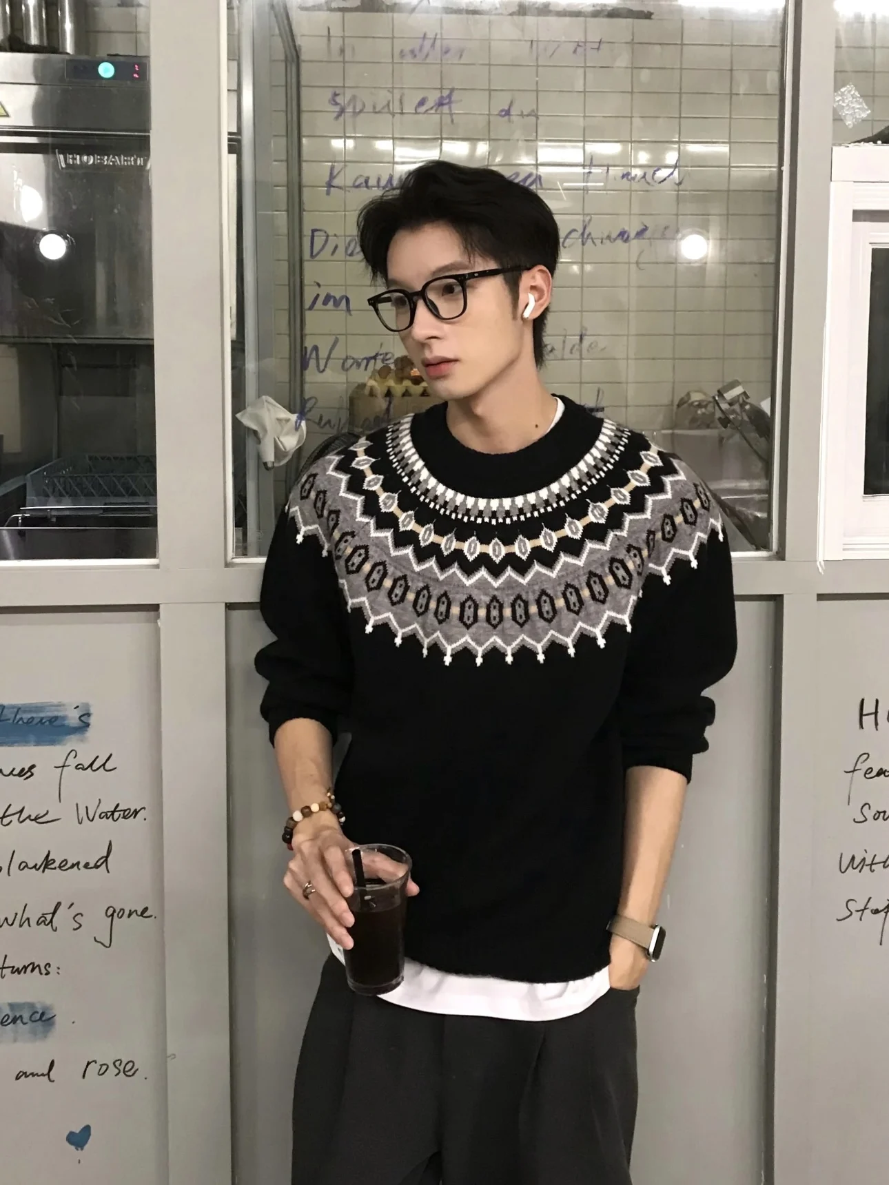 

Casual Knitted round Ne Sweater Men's Autumn Winter Lazy High-End Feelings Overhead Versatile Leisure Knitted irt