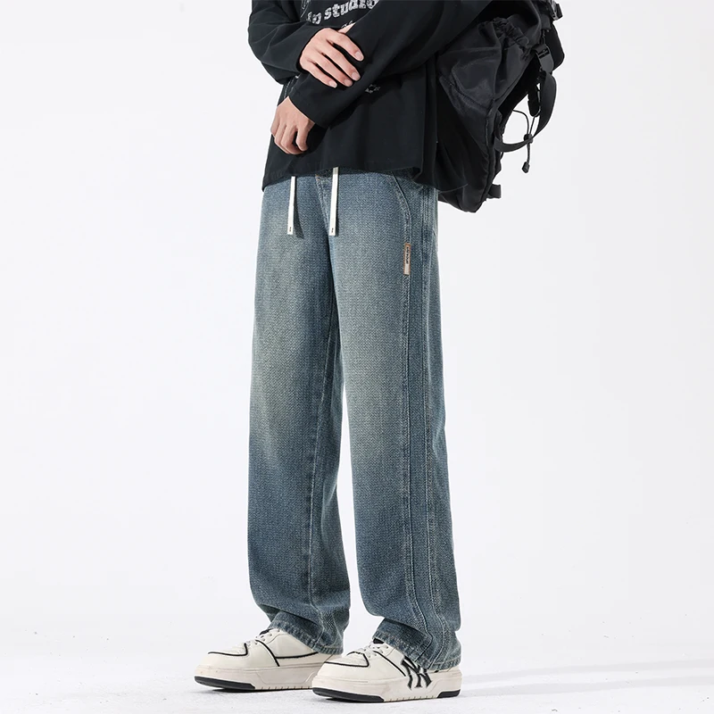 Spring Autumn New Streetwear Loose Breathe Jeans Men Korean Style Fashion Loose Straight Wide Leg Pants Men's Brand Clothing