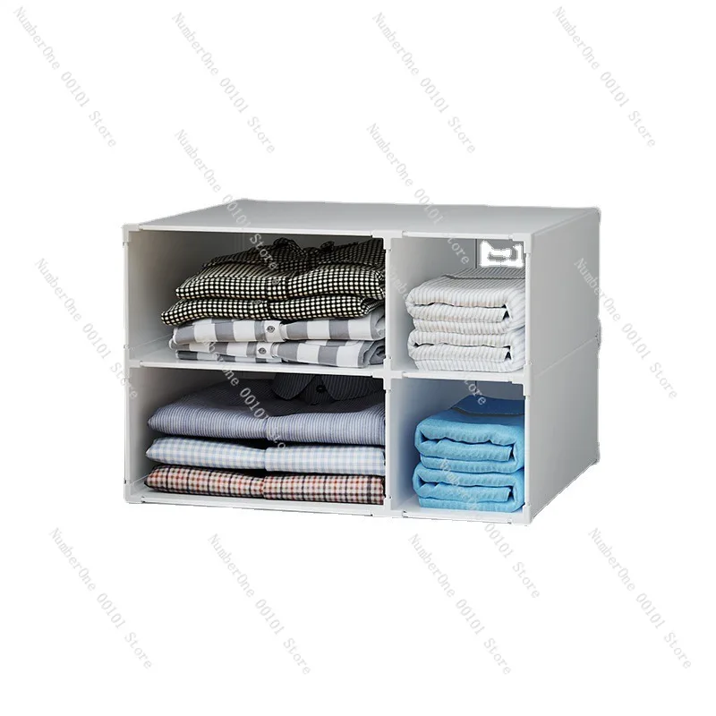 Home Bedroom Wardrobe Storage Box Clothes Organizer Bin Layered Divider Shelf Plastic Folding Storage Cabinet Garments Student
