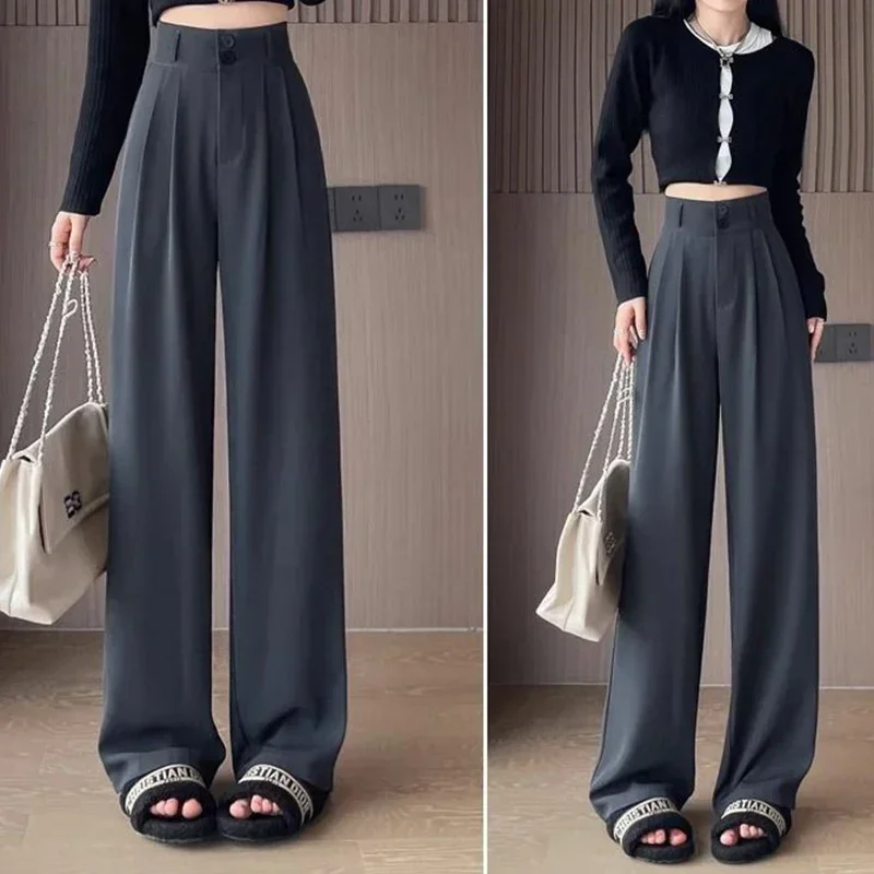 Heißer Verkauf Dame Koreanische Hohe Taille Anzug Hosen Weibliche Bequeme Täglichen Gerade Bein Hosen Frauen Klassische Mode Feste Hosen – Detail 11