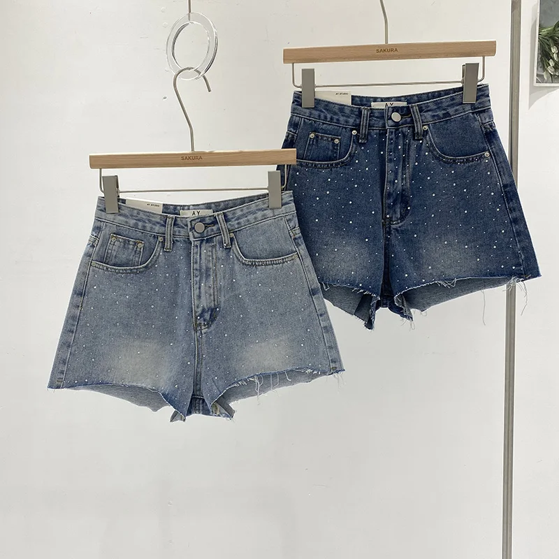 Diamond Low Waist Blue Denim Shorts Women Summer Korean Style Slimming Short Pants Fashion Spice Girls Jean Shorts